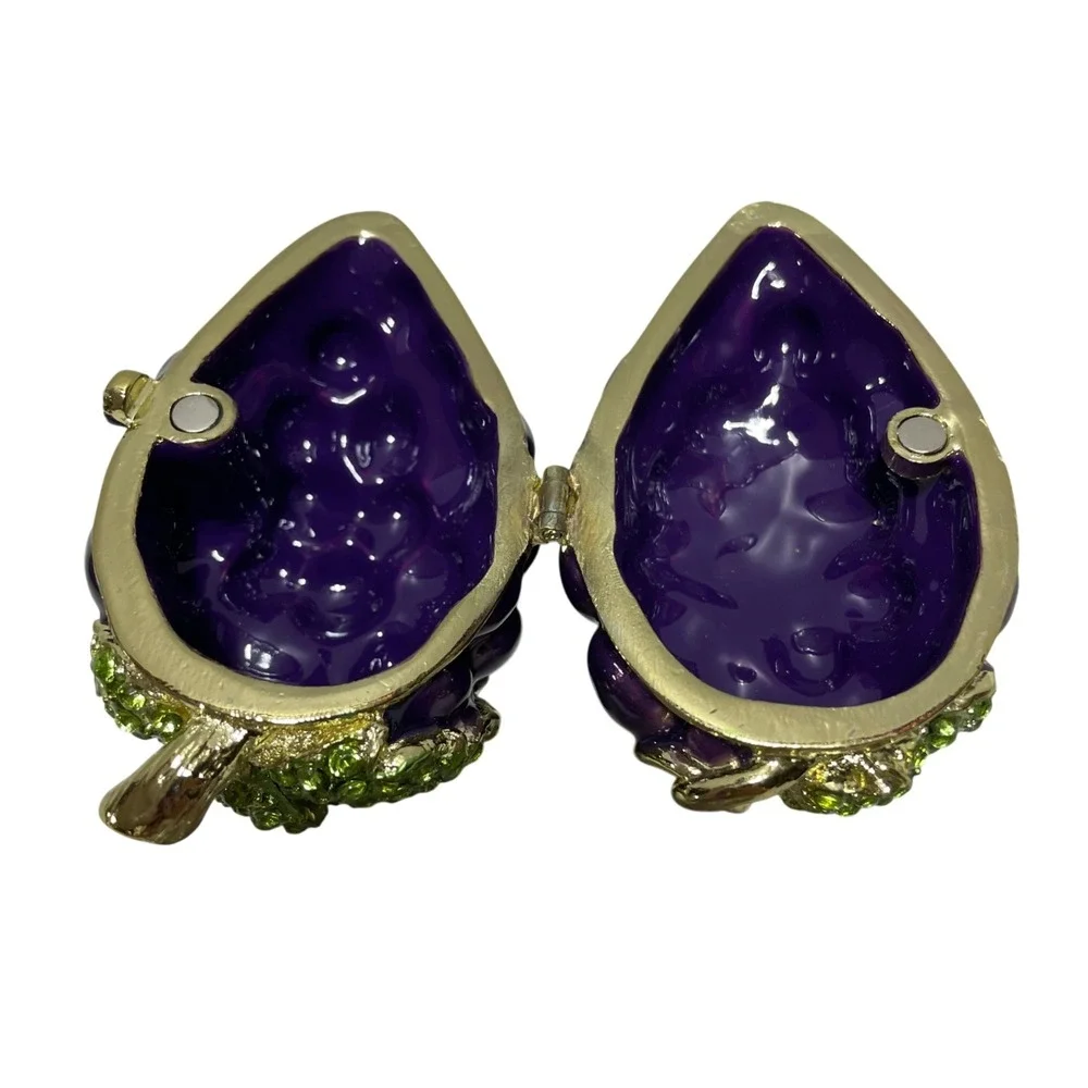 Grape Cluster Trinket Box‎ Magnetic Closure Rhinestone Embellishments Leaves